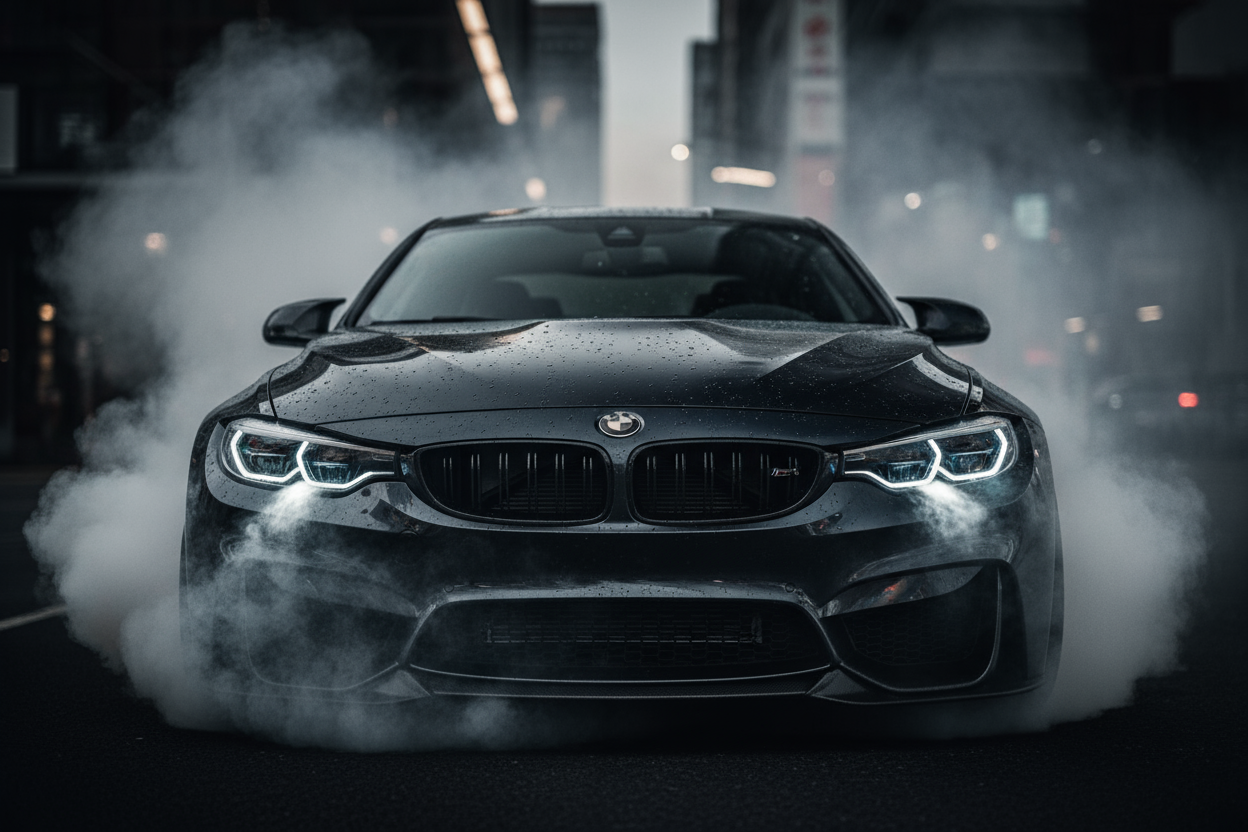 bmw front with smoke
